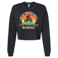 Never Underestimate An Old Guy On A Bicycle Cycling Cropped Pullover Crew
