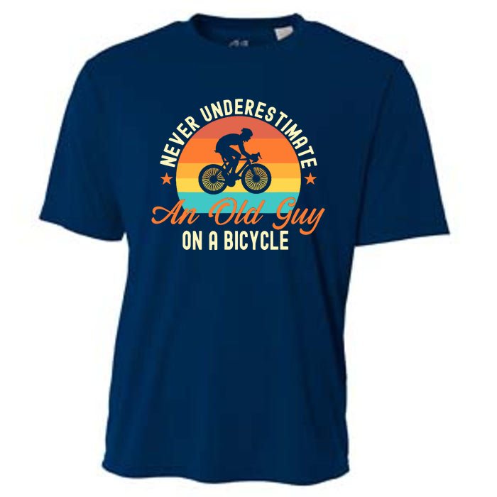 Never Underestimate An Old Guy On A Bicycle Cycling Cooling Performance Crew T-Shirt