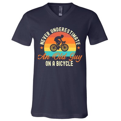 Never Underestimate An Old Guy On A Bicycle Cycling V-Neck T-Shirt