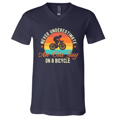 Never Underestimate An Old Guy On A Bicycle Cycling V-Neck T-Shirt