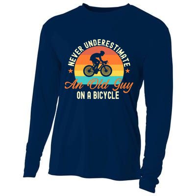 Never Underestimate An Old Guy On A Bicycle Cycling Cooling Performance Long Sleeve Crew