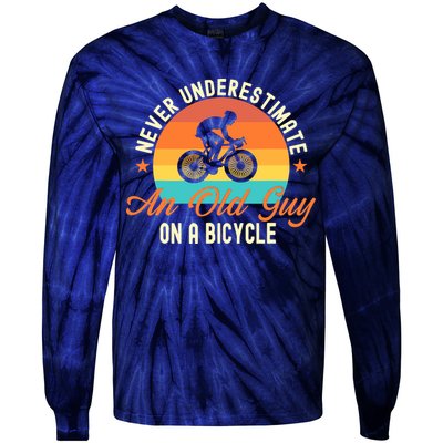 Never Underestimate An Old Guy On A Bicycle Cycling Tie-Dye Long Sleeve Shirt