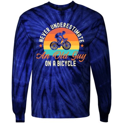 Never Underestimate An Old Guy On A Bicycle Cycling Tie-Dye Long Sleeve Shirt