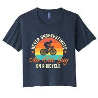 Never Underestimate An Old Guy On A Bicycle Cycling Women's Crop Top Tee