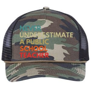 Never Underestimate A Public School Teacher Walz Waltz Gift Retro Rope Trucker Hat Cap