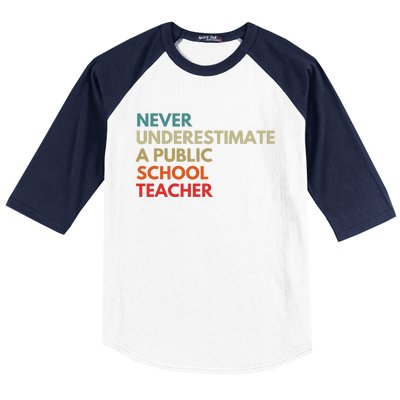 Never Underestimate A Public School Teacher Walz Waltz Gift Baseball Sleeve Shirt