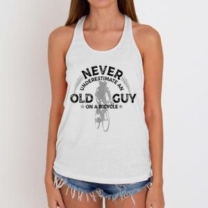 Never Underestimate An Old Guy On A Bicycle Cycling Women's Knotted Racerback Tank