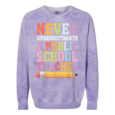 Never Underestimate A Public School Teacher Harris Walz 2024 Colorblast Crewneck Sweatshirt