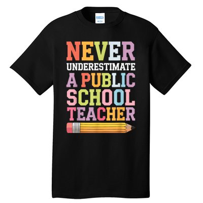 Never Underestimate A Public School Teacher Harris Walz 2024 Tall T-Shirt