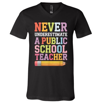 Never Underestimate A Public School Teacher Harris Walz 2024 V-Neck T-Shirt