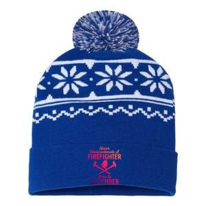 Never Underestimate A Firefighter Born In November Funny Bir Funny Gift USA-Made Snowflake Beanie