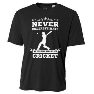 Never Underestimate An Old Man Who Plays Cricket Player Cooling Performance Crew T-Shirt