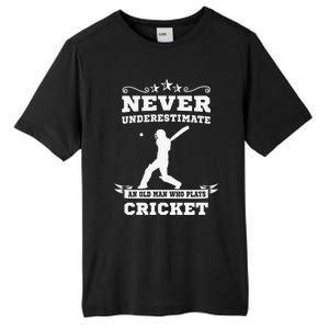 Never Underestimate An Old Man Who Plays Cricket Player Tall Fusion ChromaSoft Performance T-Shirt