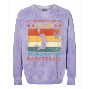 Never Underestimate A Girl Who Plays Basketball Colorblast Crewneck Sweatshirt