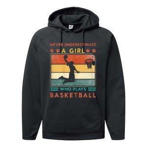 Never Underestimate A Girl Who Plays Basketball Performance Fleece Hoodie