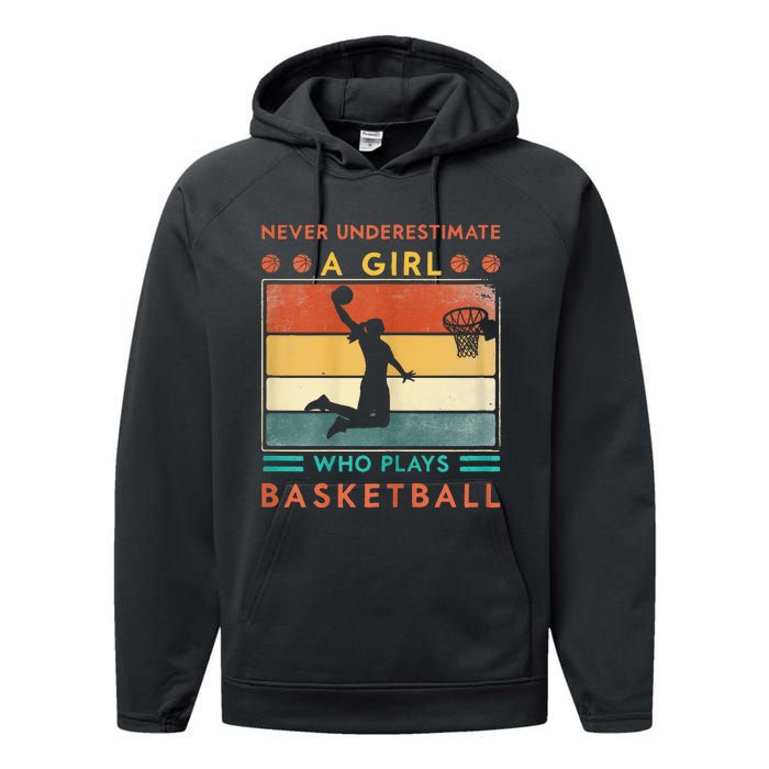 Never Underestimate A Girl Who Plays Basketball Performance Fleece Hoodie