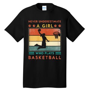 Never Underestimate A Girl Who Plays Basketball Tall T-Shirt