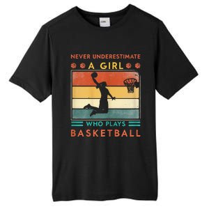 Never Underestimate A Girl Who Plays Basketball Tall Fusion ChromaSoft Performance T-Shirt