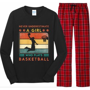 Never Underestimate A Girl Who Plays Basketball Long Sleeve Pajama Set