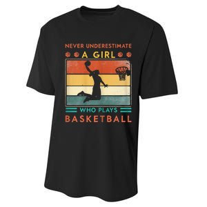 Never Underestimate A Girl Who Plays Basketball Performance Sprint T-Shirt