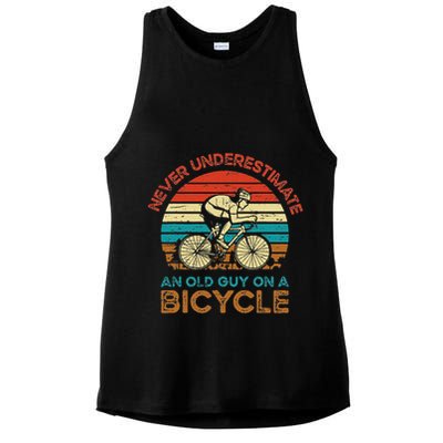Never Underestimate An Old Guy On A Bicycle Cycling Ladies PosiCharge Tri-Blend Wicking Tank