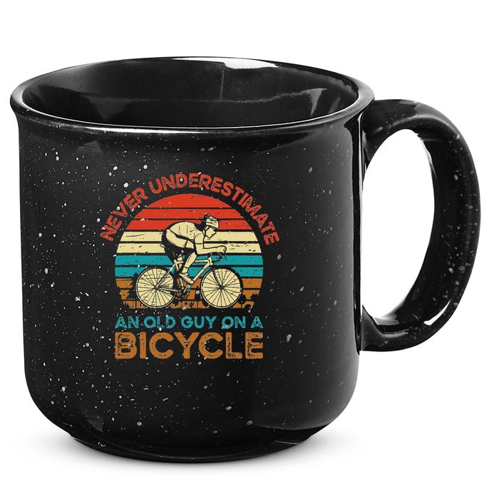 Never Underestimate An Old Guy On A Bicycle Cycling 15oz Campfire Ceramic Mug
