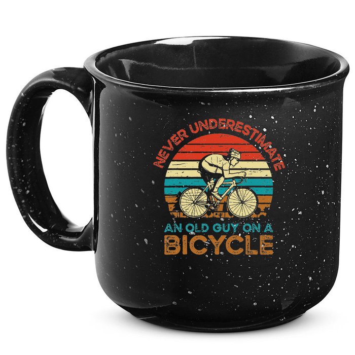 Never Underestimate An Old Guy On A Bicycle Cycling 15oz Campfire Ceramic Mug