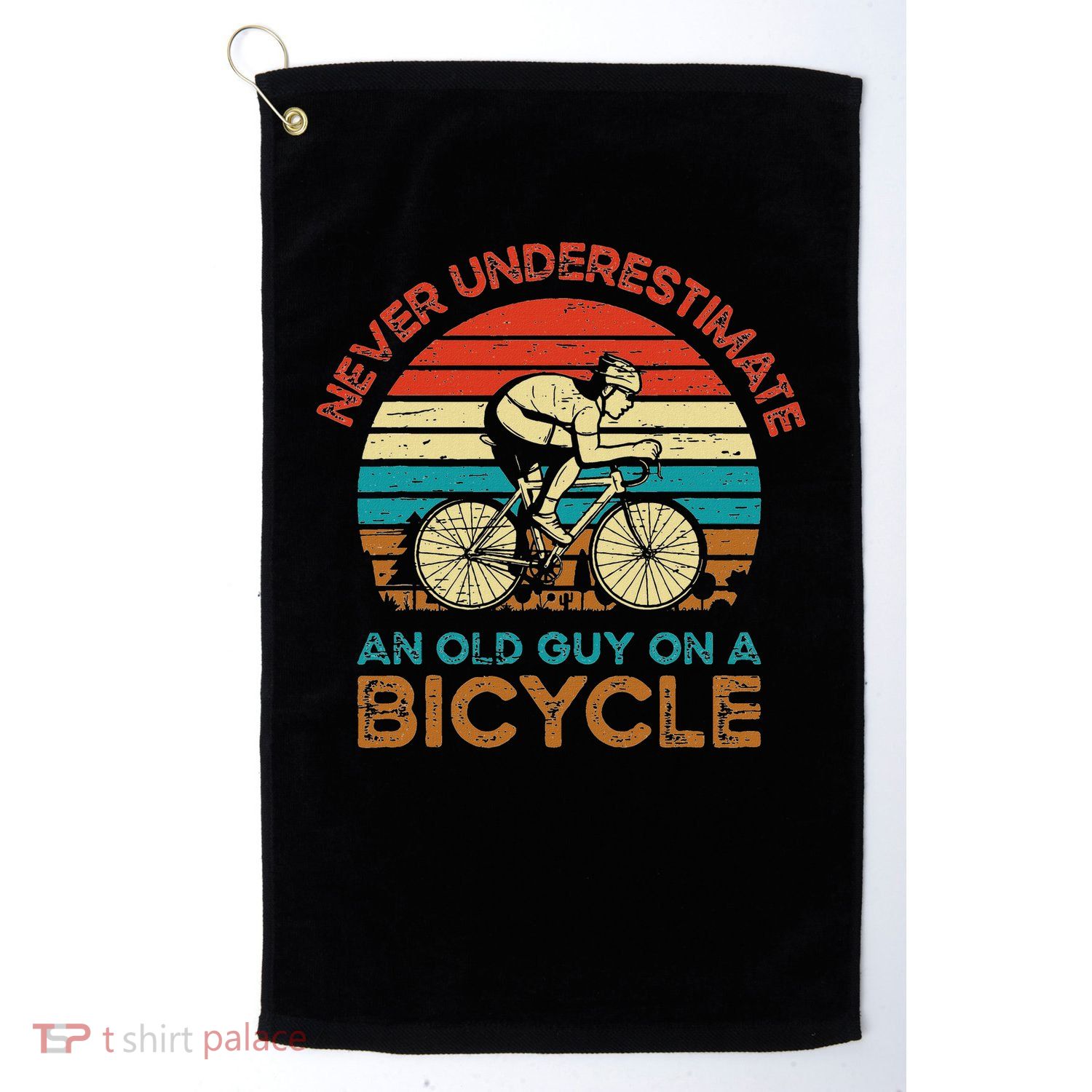 Never Underestimate An Old Guy On A Bicycle Cycling Golf Towel