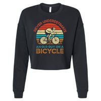 Never Underestimate An Old Guy On A Bicycle Cycling Cropped Pullover Crew