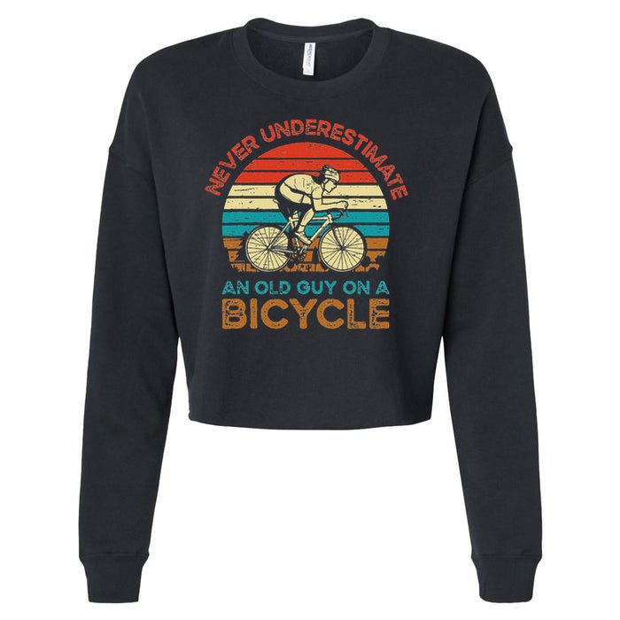 Never Underestimate An Old Guy On A Bicycle Cycling Cropped Pullover Crew