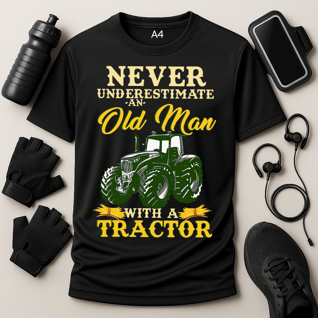 Never Underestimate An Old Man With A Tractor Farmer Performance Shirt