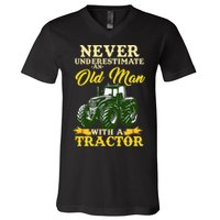 Never Underestimate An Old Man With A Tractor Farmer V-Neck T-Shirt