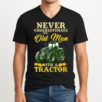Never Underestimate An Old Man With A Tractor Farmer V-Neck T-Shirt