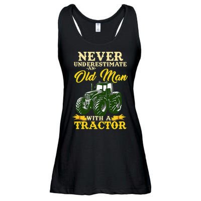 Never Underestimate An Old Man With A Tractor Farmer Ladies Essential Flowy Tank