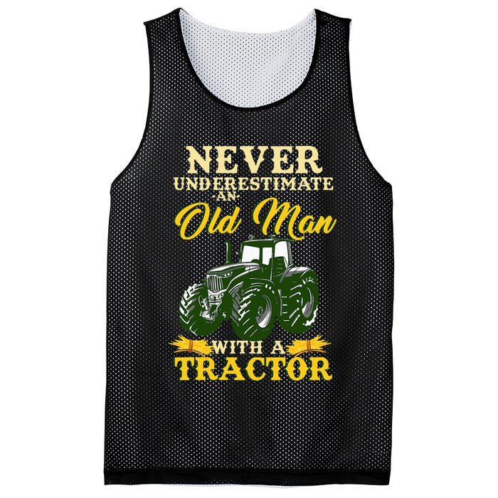 Never Underestimate An Old Man With A Tractor Farmer Mesh Reversible Basketball Jersey Tank