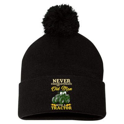 Never Underestimate An Old Man With A Tractor Farmer Pom Pom 12in Knit Beanie