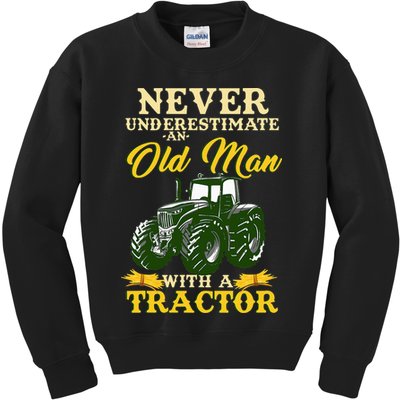Never Underestimate An Old Man With A Tractor Farmer Kids Sweatshirt