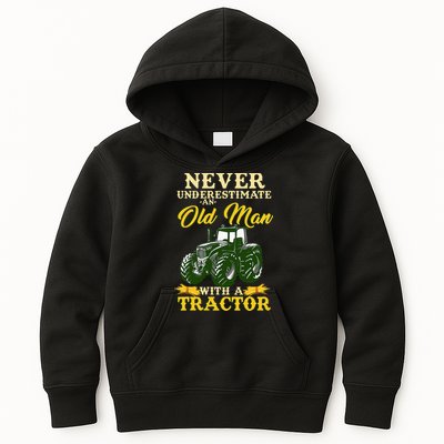 Never Underestimate An Old Man With A Tractor Farmer Kids Hoodie