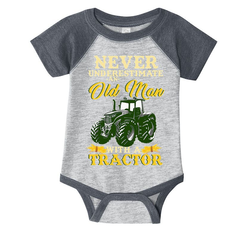 Never Underestimate An Old Man With A Tractor Farmer Infant Baby Jersey Bodysuit