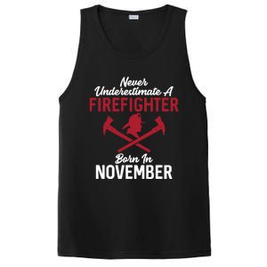 Never Underestimate A Firefighter Born In November Funny Bir Gift PosiCharge Competitor Tank