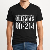 Never Underestimate An Old Man With A Dd214 Alumni V-Neck T-Shirt