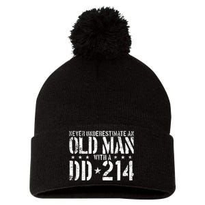 Never Underestimate An Old Man With A Dd214 Alumni Pom Pom 12in Knit Beanie