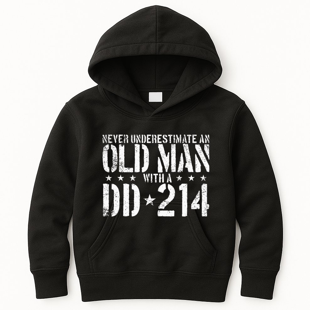 Never Underestimate An Old Man With A Dd214 Alumni Kids Hoodie