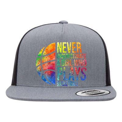 Never Underestimate A Girl Who Plays Basketball Flat Bill Trucker Hat