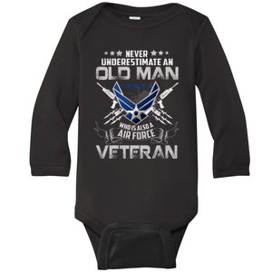 Never Underestimate An Old Man Air Force Veteran Gift Baby Long Sleeve Bodysuit