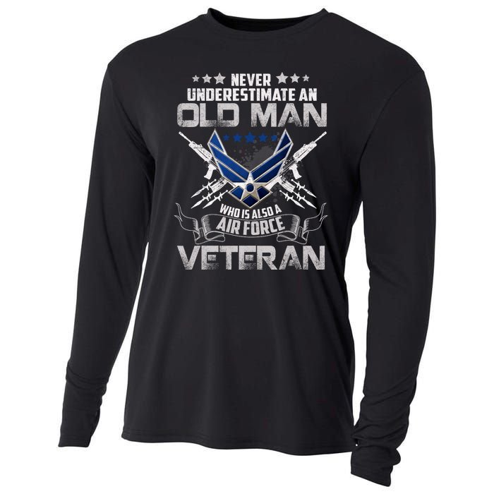 Never Underestimate An Old Man Air Force Veteran Gift Cooling Performance Long Sleeve Crew