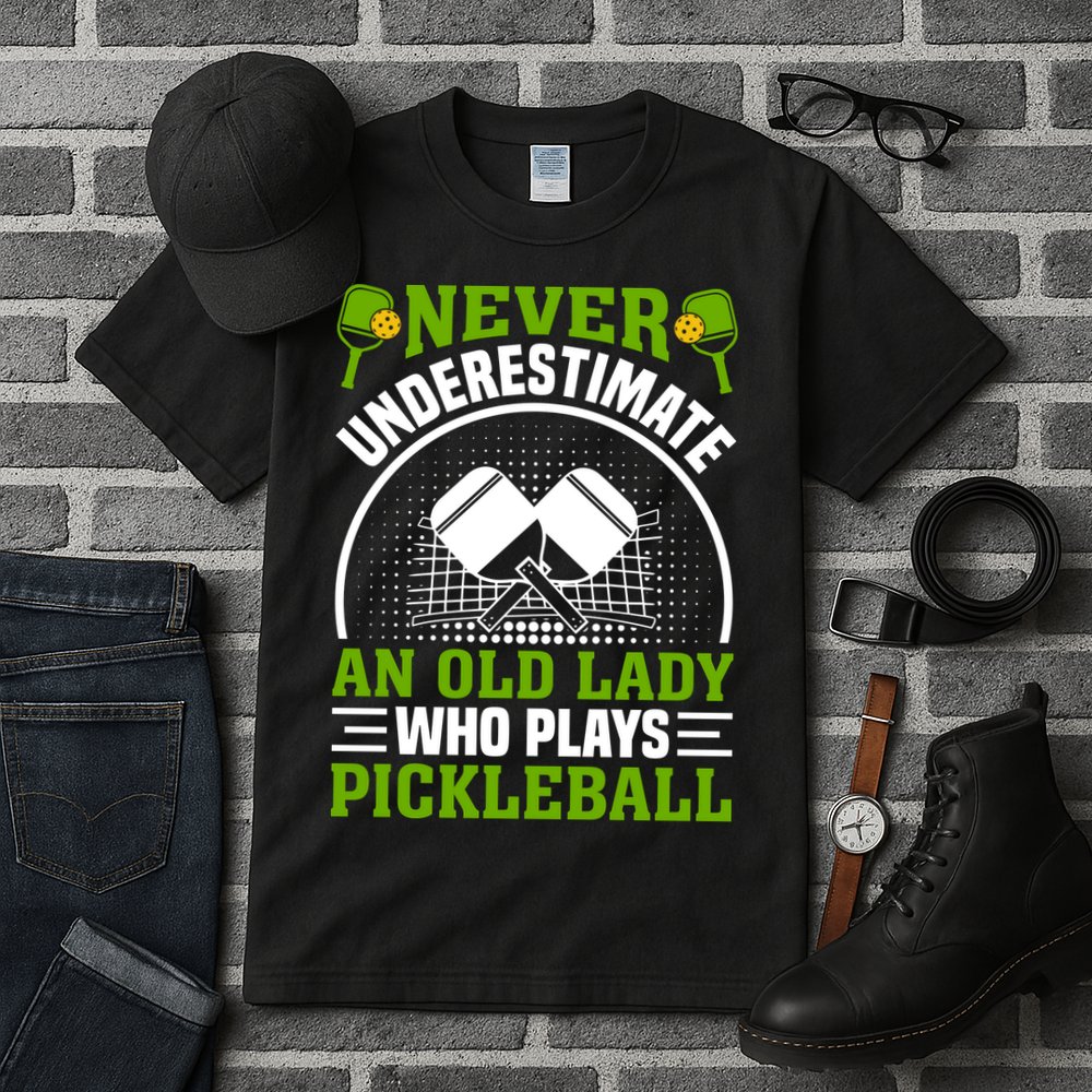 Never Underestimate An Old Lady Who Plays Pickleball Tall T-Shirt