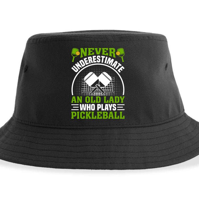 Never Underestimate An Old Lady Who Plays Pickleball Sustainable Bucket Hat