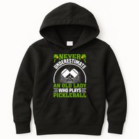 Never Underestimate An Old Lady Who Plays Pickleball Kids Hoodie
