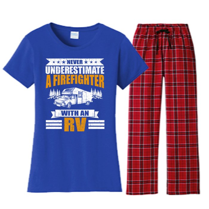 Never Underestimate A Firefighter With An Rv Camping Gift Women's Flannel Pajama Set